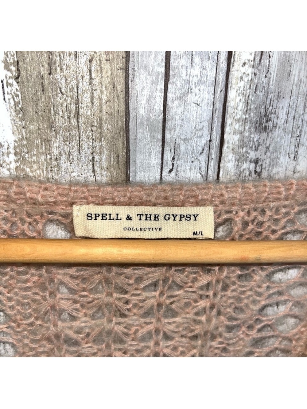 Spell & The Gypsy Collective Knit V-Neck Jumper M/L Mohair Wool Stone Boho - Picture 6 of 8